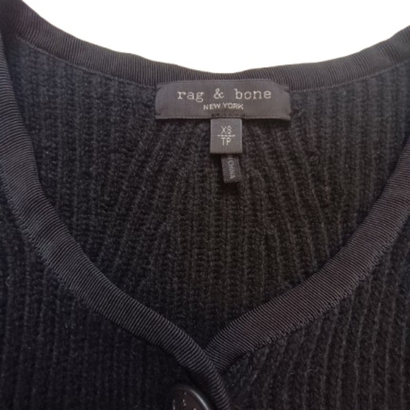 Rag & Bone Nancy Black Ribbed Cardigan Merino Wool Blend - Picture 8 of 11